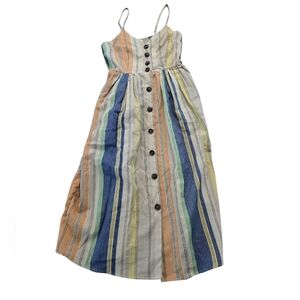 Japna Dress Striped Button Front Midi Cotton Smocked Beach Size XS